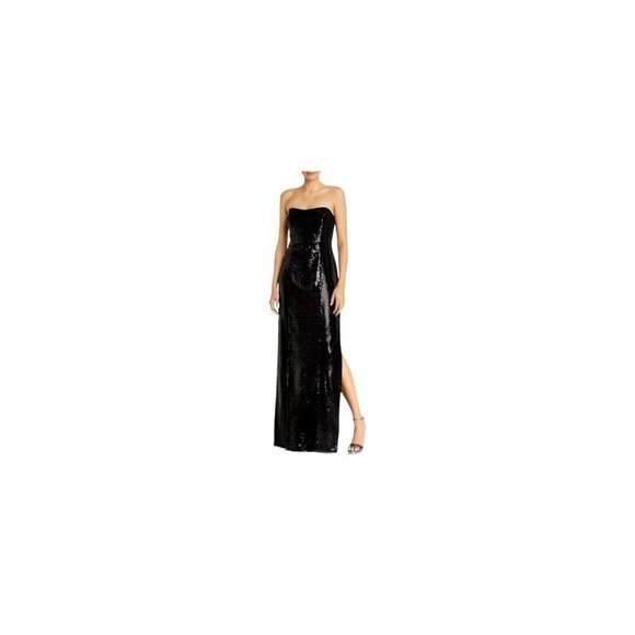 Aidan Mattox Women's Black Sequined Slit Strapless Formal Evening Gown Dress SZ4 - Picture 1 of 11